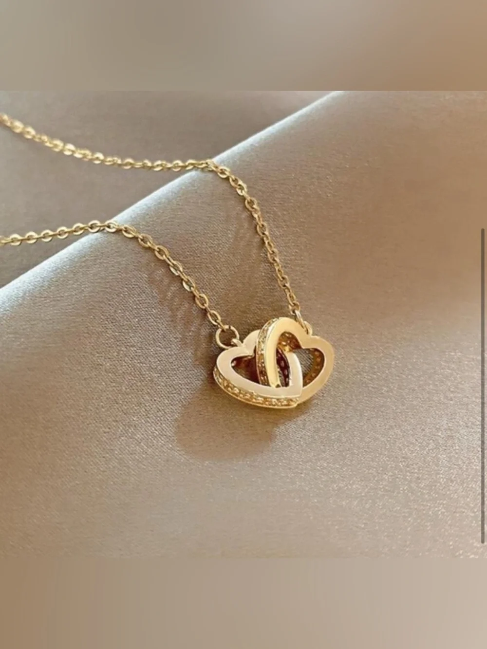 Gold Plated Stainless Steel Double Heart Chain Necklace